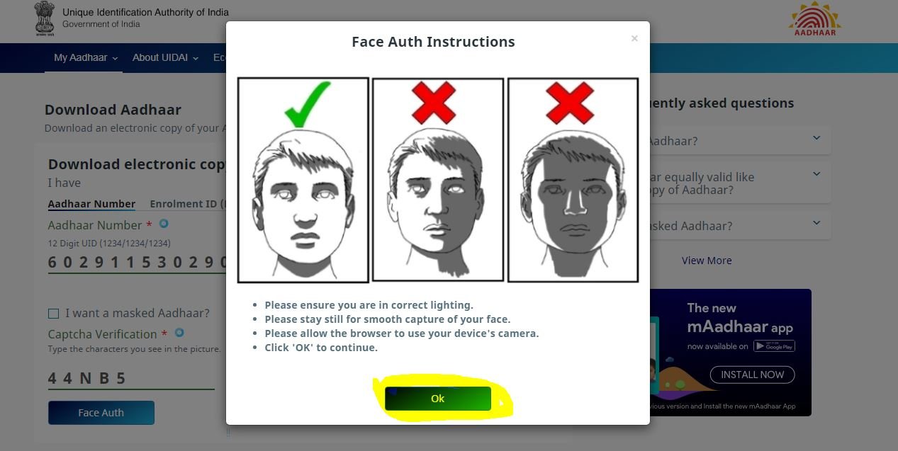 Aadhaar card download face with Authentice