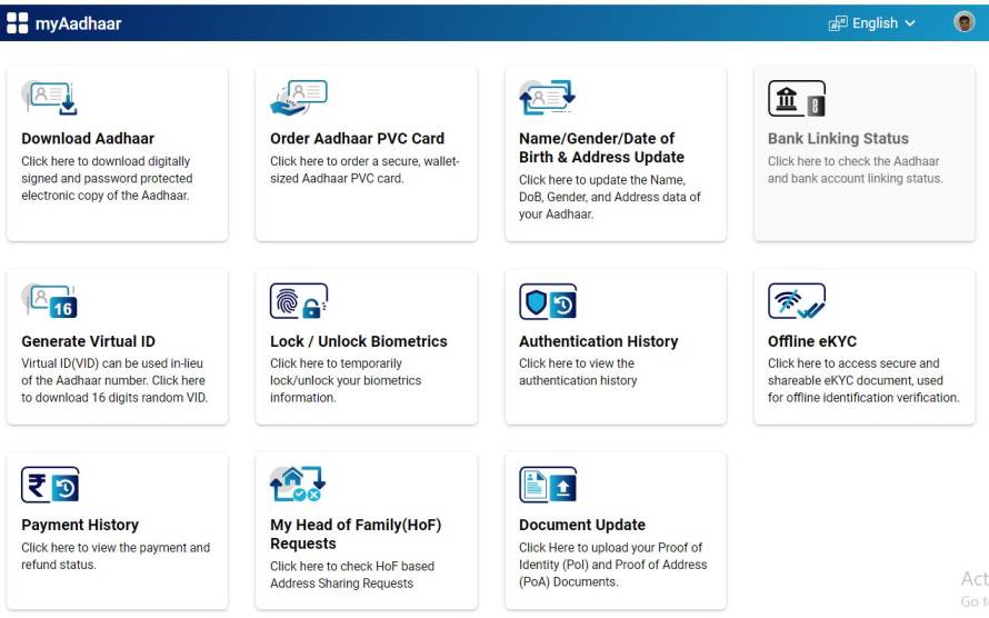 Aadhar Card Update Page